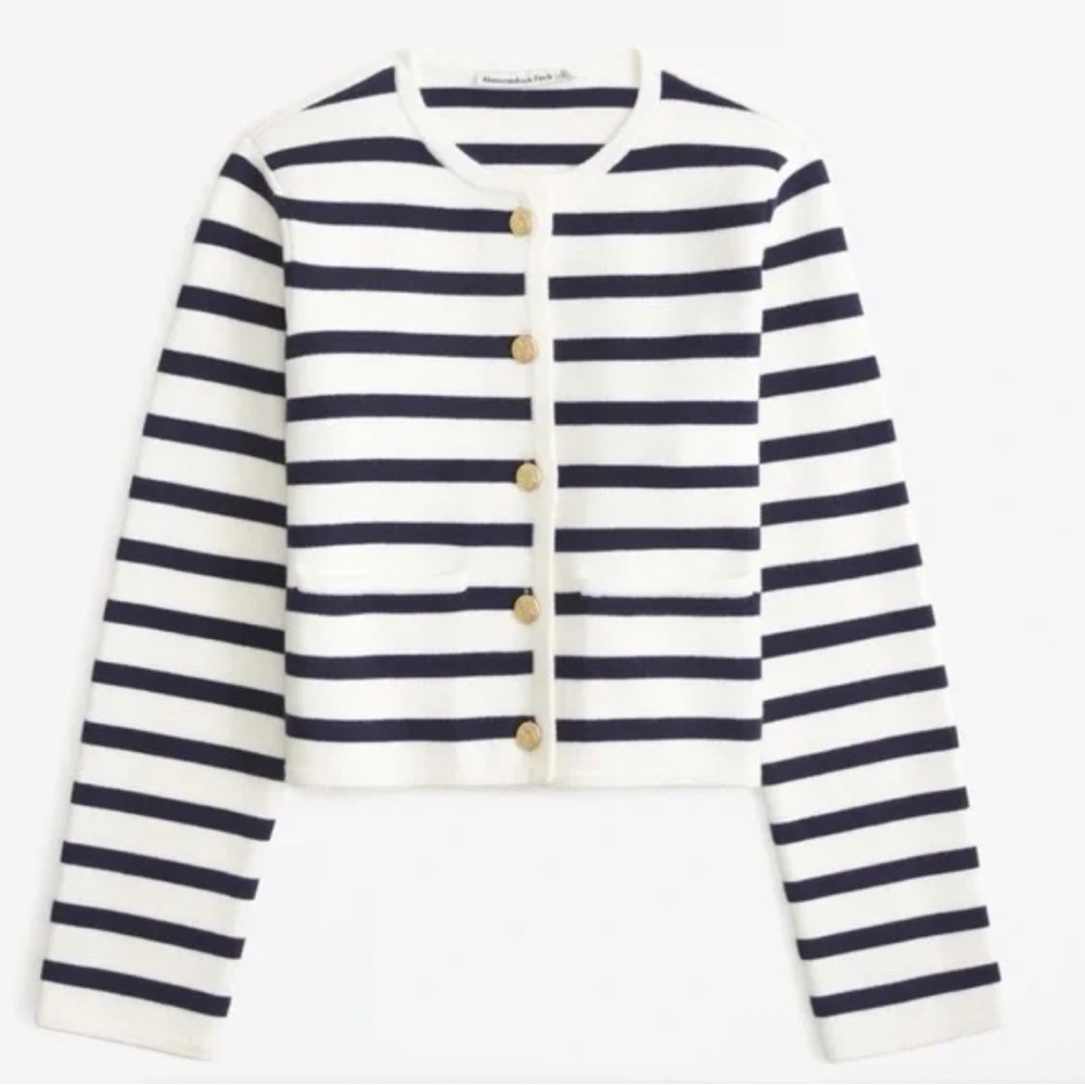 Abercrombie & Fitch Navy and Cream Striped Sweater